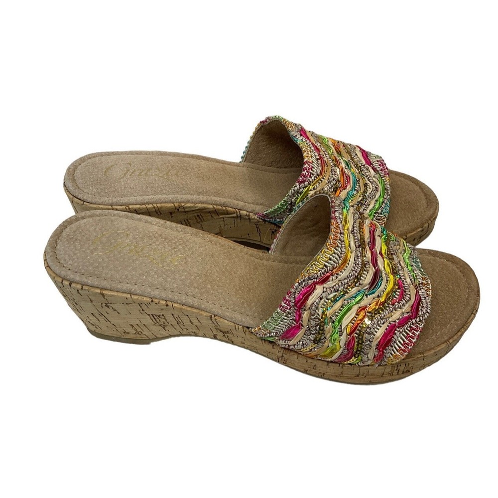 Grazie Womans Size 10 Cork Sandals Slide On Multicolor Strap‎
